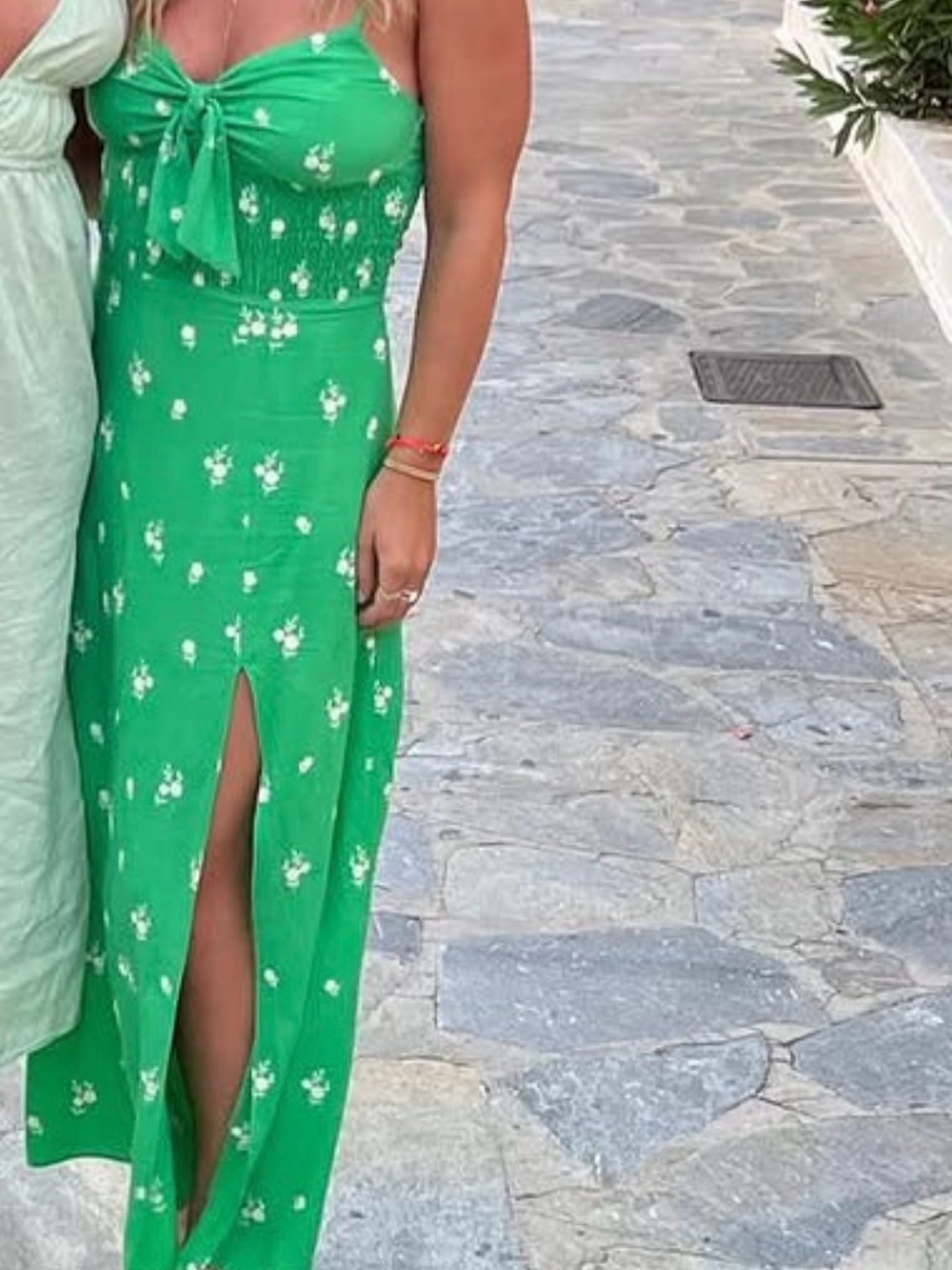 Green Floral Tie-Front Maxi Dress